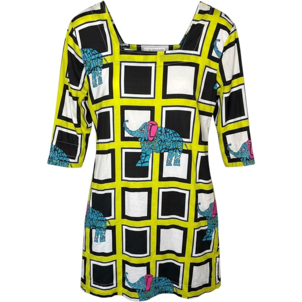 Tracy Negoshian Graphic Geometric Square‎ Elephant Print Shift Dress size MD